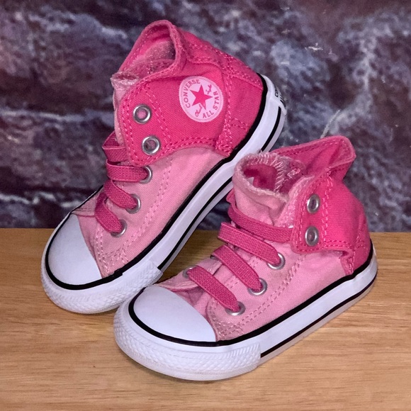Converse All Star Girls Pink Hi Top Canvas Infant/Toddler Shoes Size 6 - Picture 2 of 8